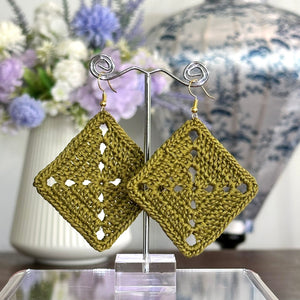 Large Diamond Crochet Earrings (Gold Coloured Hooks)