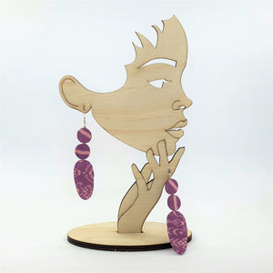 MAUVE CIRCLES AND OVAL LONG SILK EARRINGS Khmer Cambodian
