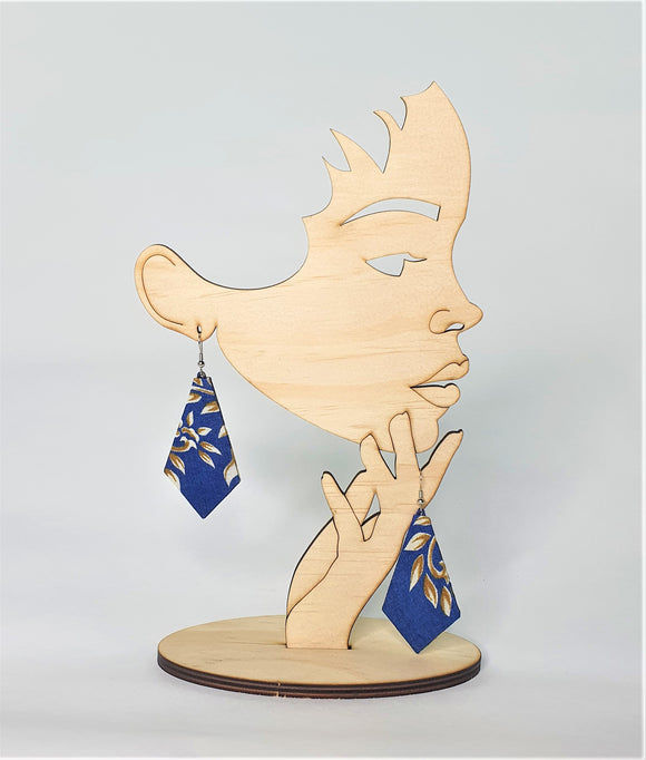 Kite Shaped Large Cotton Earrings in Navy Bronze Cambodian