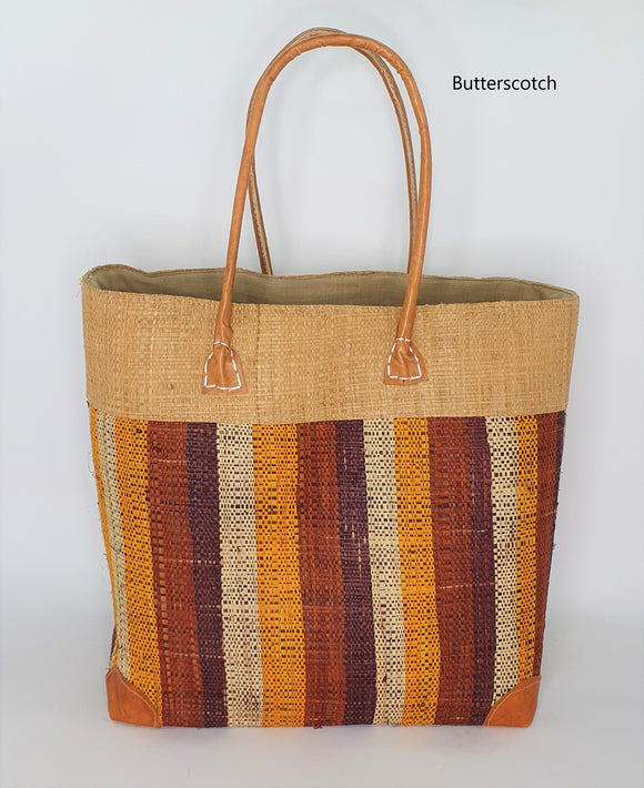 Raffia Basket Striped Large in Butterscotch Madagascan