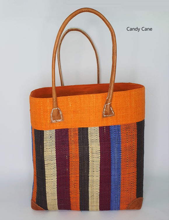 Raffia Basket Stripes Large in Candy Cane Madagascan