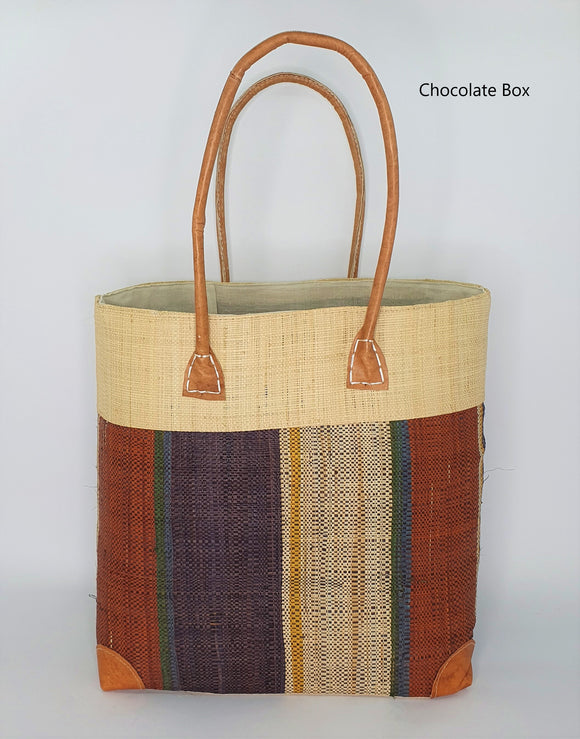 Raffia Basket Stripes Large in Chocolate Box Madagascan