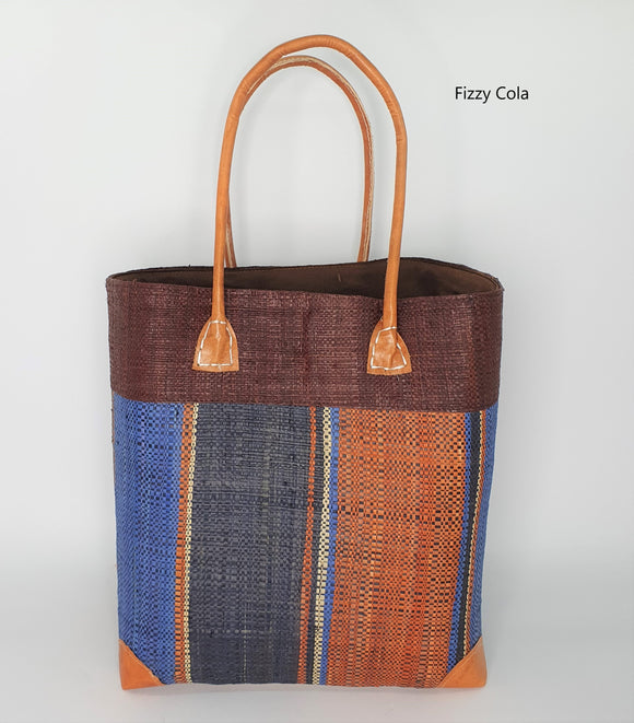Raffia Basket Stripes Large in Fizzy Cola Madagascan
