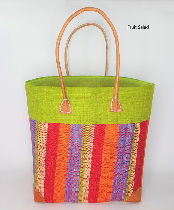 Raffia Basket Striped Large in Fruit Salad Madagascan