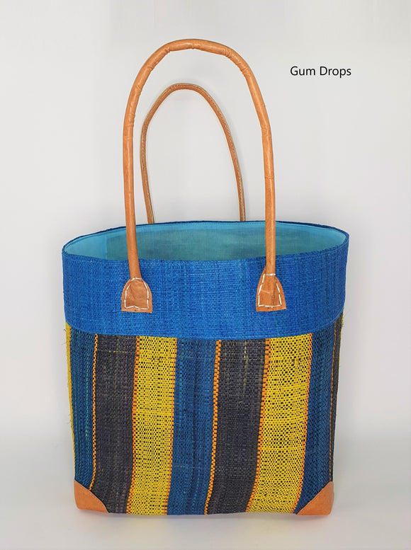 Raffia Basket Stripes Large in Gum Drops Madagascan