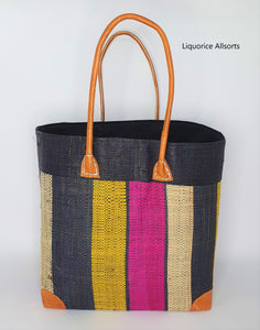 Raffia Basket Stripes Large in Liquorice Allsorts Madagascan