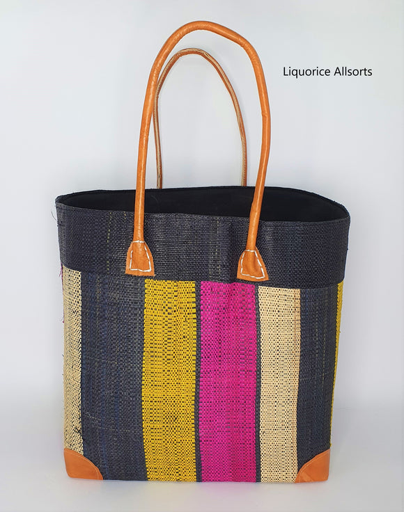 Raffia Basket Stripes Large in Liquorice Allsorts Madagascan
