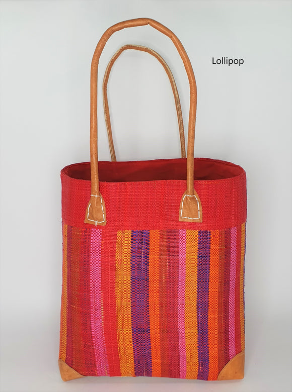 Raffia Basket Striped Large in Lollipop Madagascan