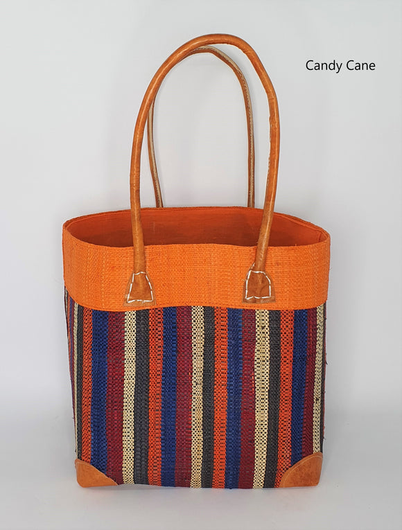 Raffia Basket Striped Medium in Candy Cane Madagascan