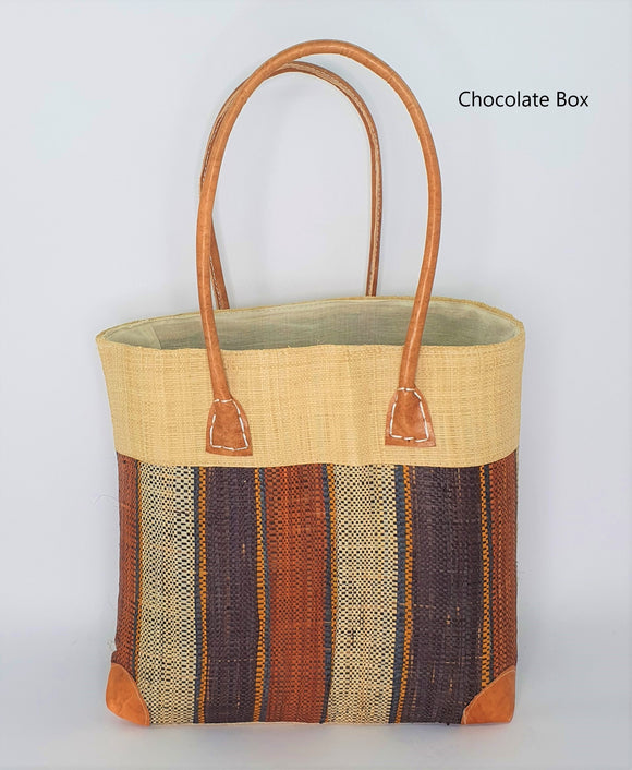 Raffia Basket Striped Medium in Chocolate Box Madagascan