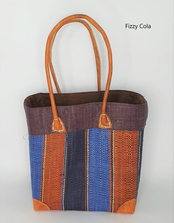 Raffia Basket Striped Medium in Fizzy Cola Madagascan