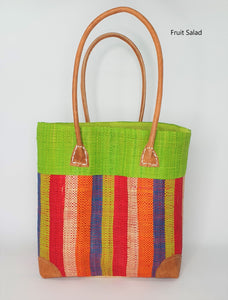 Raffia Basket Striped Medium in Fruit Salad Madagascan