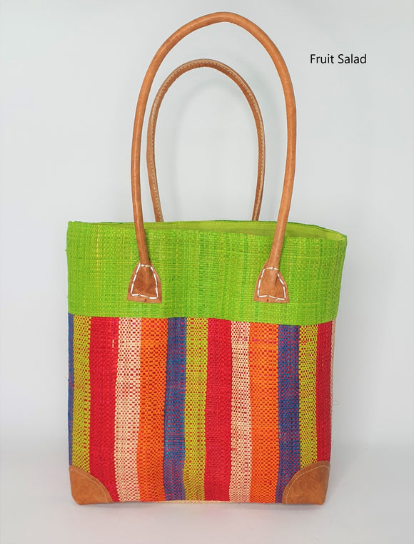 Raffia Basket Striped Medium in Fruit Salad Madagascan