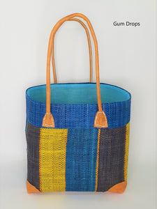 Raffia Basket Striped Medium in Gum Drops Madagascan