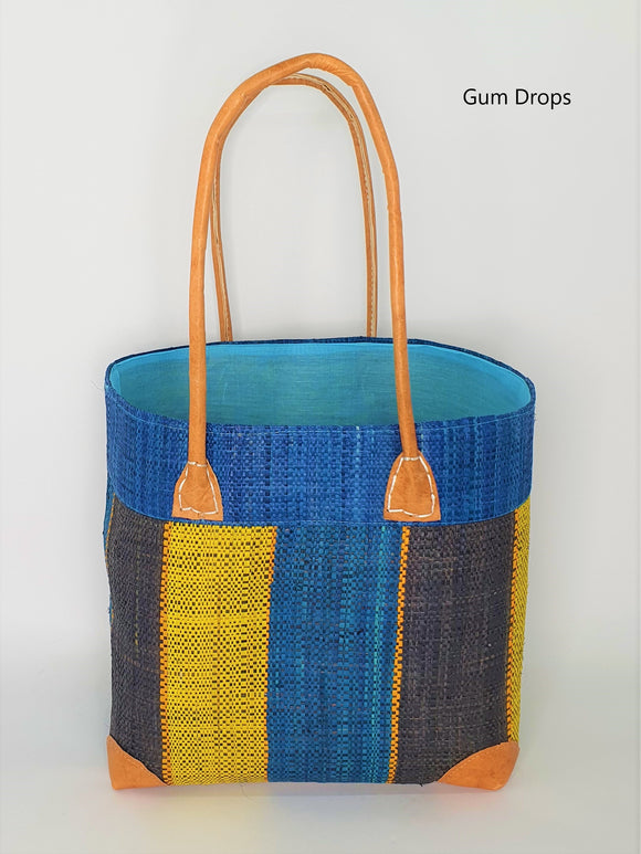 Raffia Basket Striped Medium in Gum Drops Madagascan