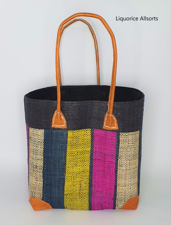 Raffia Basket Striped Medium in Liquorice Allsorts Madagascan