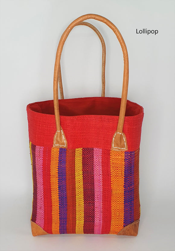 Raffia Basket Striped Medium in Lollipop Madagascan