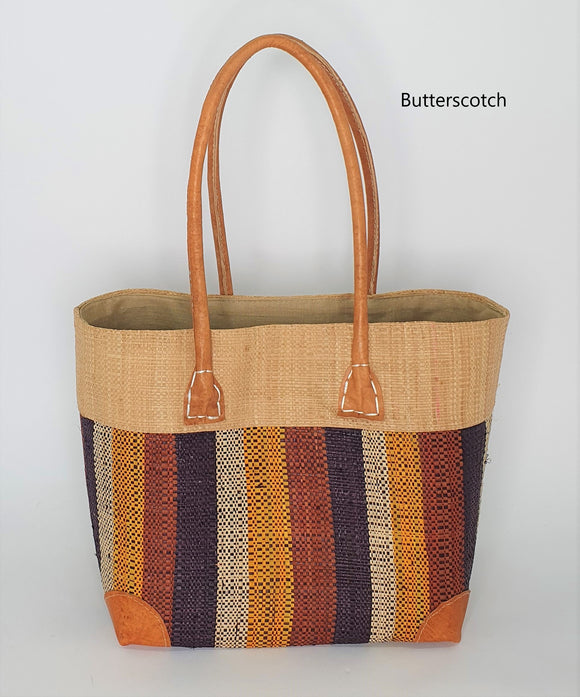 Striped Raffia Basket Small in Butterscotch