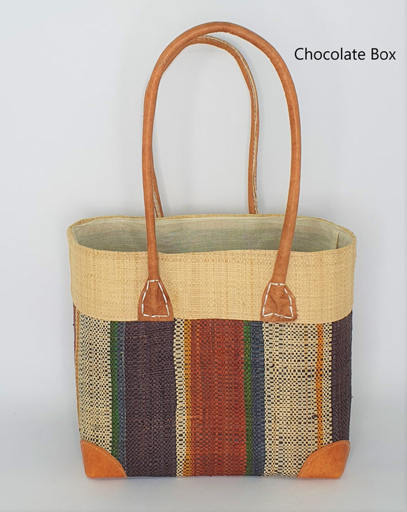 Striped Raffia Basket Small in Chocolate Box