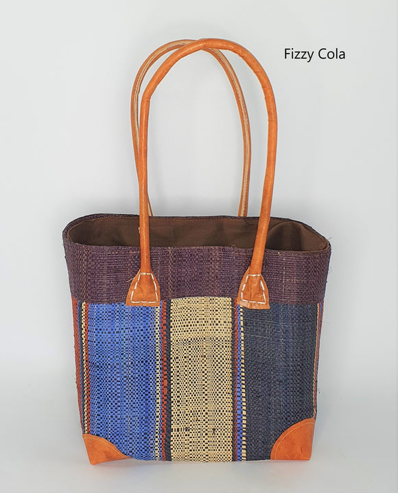 Striped Raffia Basket Small in Fizzy Cola