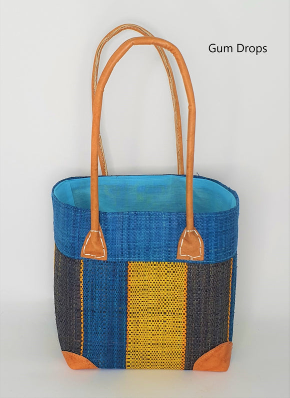 Striped Raffia Basket Small in Gum Drops