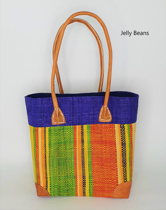 Striped Raffia Basket Small in Jelly Beans
