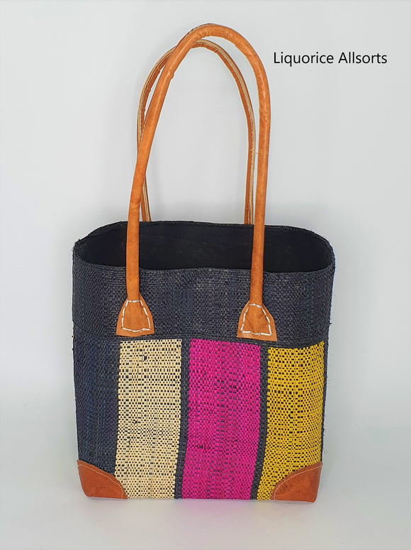 Striped Raffia Basket Small in Liquorice Allsorts