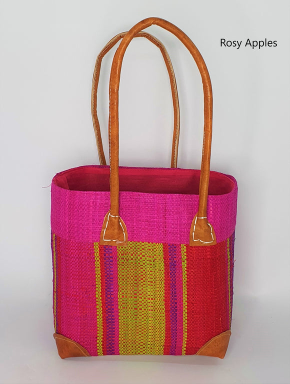 Striped Raffia Basket Small in Rosy Apples