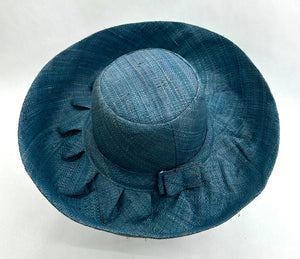 Raffia Curve Brim Hat Standard Brim in Steel Blue Madagascan