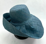 Raffia Curve Brim Hat Standard Brim in Steel Blue Madagascan