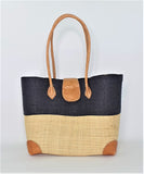 Raffia Handbag Basket Black and Natural Medium