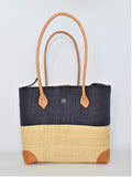 Raffia Handbag Basket Black and Natural Medium