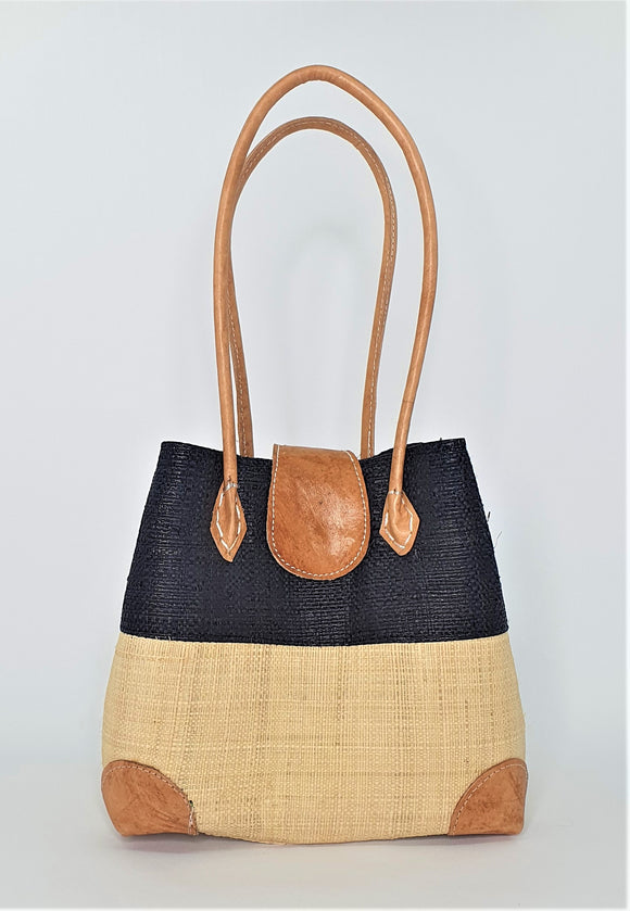 Raffia Handbag Basket Black and Natural Small