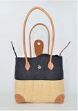 Raffia Handbag Basket Black and Natural Small