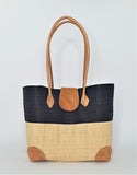 Raffia Handbag Basket Black and Natural Small