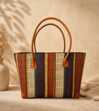 Raffia Striped Handbag Large in Chocolate Box Madagascan