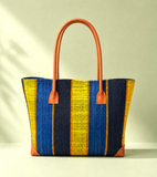 Raffia Striped Handbag Large in Gum Drops Madagascan