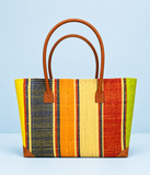 Raffia Striped Handbag Large in Jelly Beans Madagascan