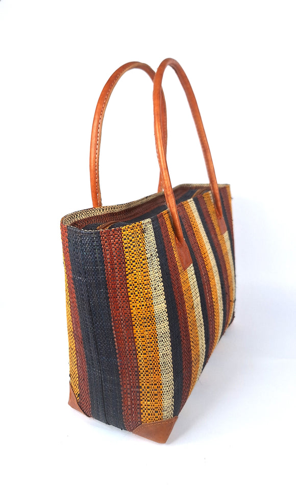 Raffia Striped Handbag Large in Butterscotch