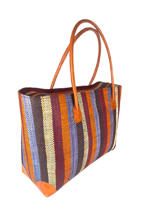 Raffia Striped Handbag Large in Candy Cane Madagascan