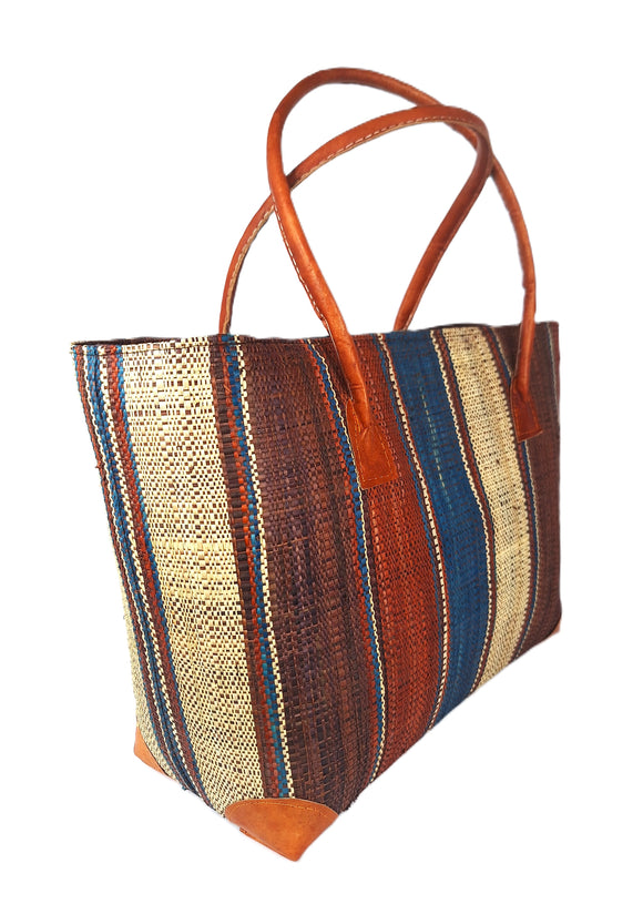 Raffia Striped Handbag Large in Fizzy Cola Madagascan
