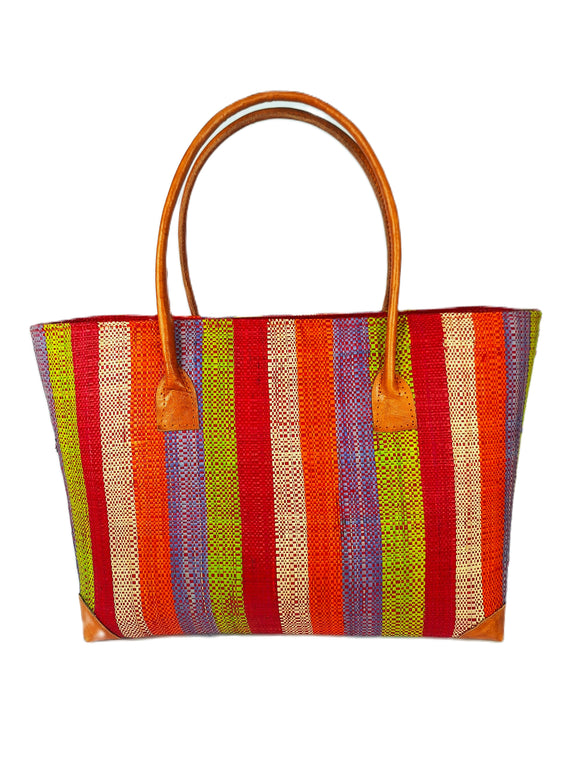 Raffia Striped Handbag Large in Fruit Salad Madagascan