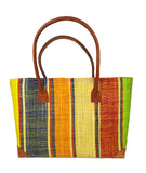 Raffia Striped Handbag Large in Jelly Beans Madagascan