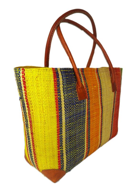 Raffia Striped Handbag Large in Jelly Beans Madagascan