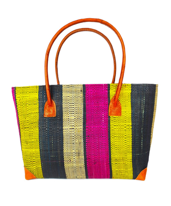 Raffia Striped Handbag Large in Liquorice Allsorts Madagascan