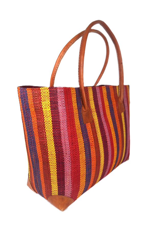 Raffia Striped Handbag Large in Lollipop Madagascan
