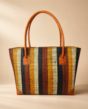 Raffia Striped Handbag Small in Butterscotch Madagascan