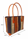 Raffia Striped Handbag Small in Chocolate Box Madagascan