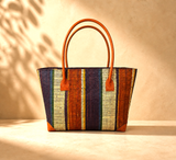 Raffia Striped Handbag Small in Chocolate Box Madagascan