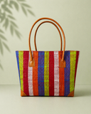 Raffia Striped Handbag Small in Fruit Salad Madagascan